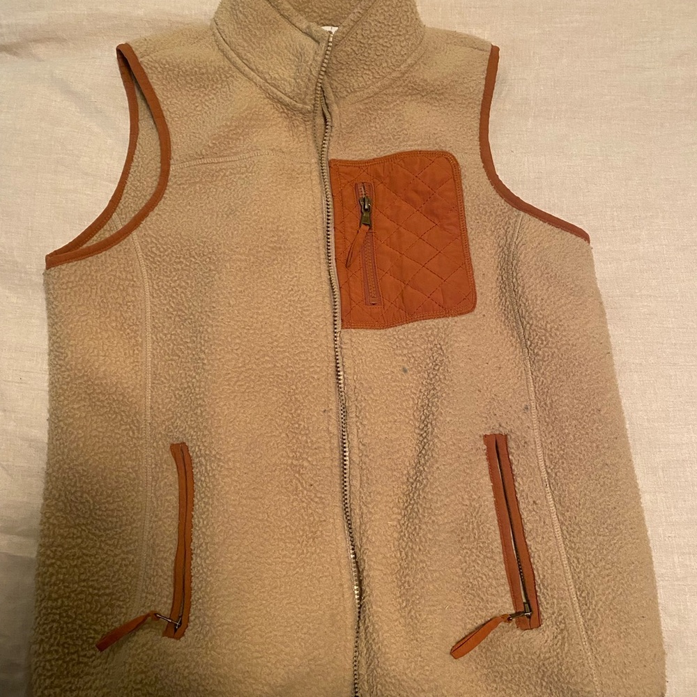 Cream Fleece Vest with Orange Trim